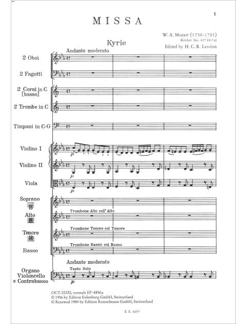 MASS IN C MINOR K427 FULL SCORE - MOZART - Partition