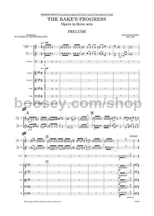 The Rake's Progress - STRAVINSKY - Partition - Grand format