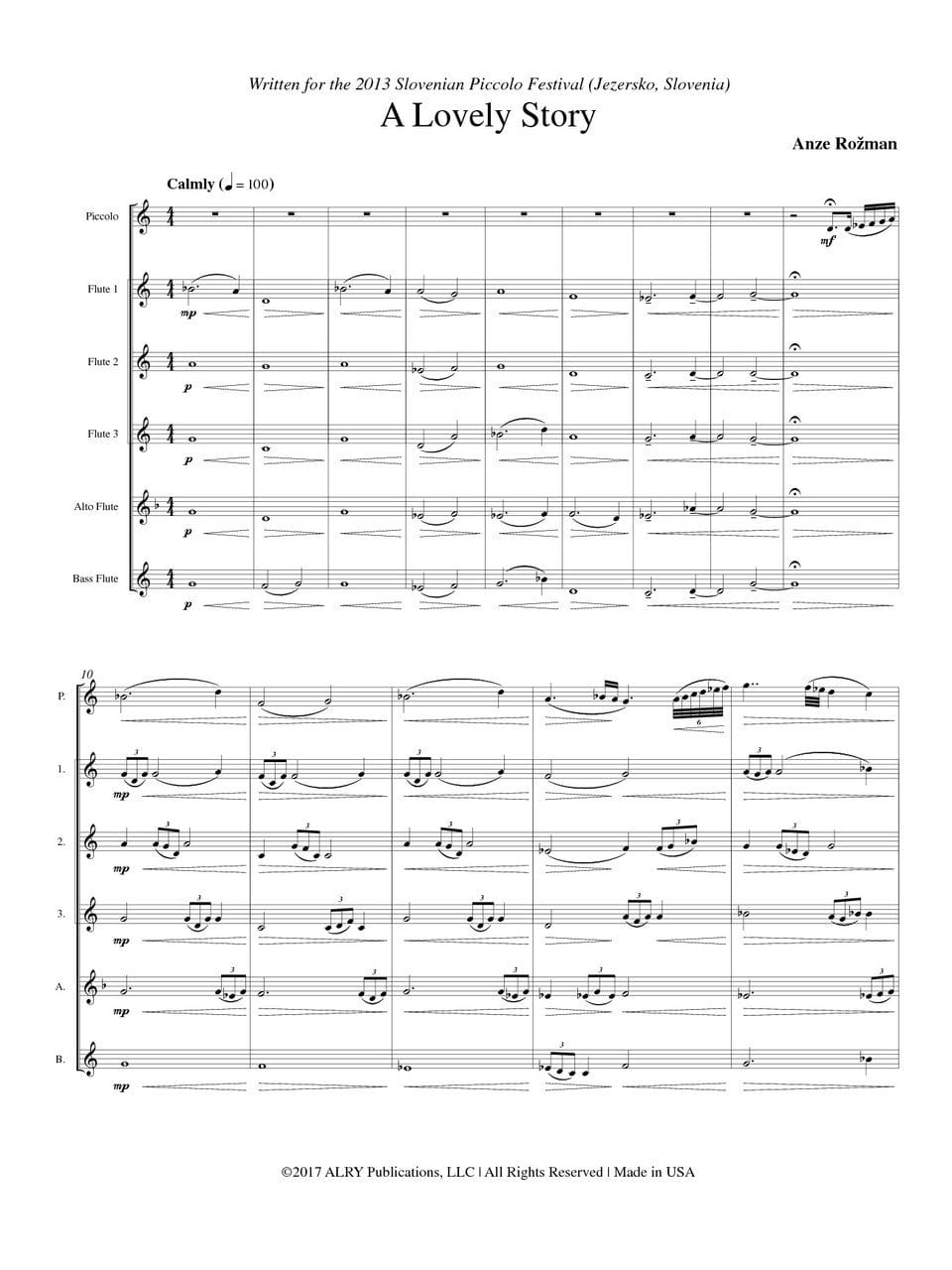 A Lovely Story for Flute Sextet - Anze Rozman - Partition