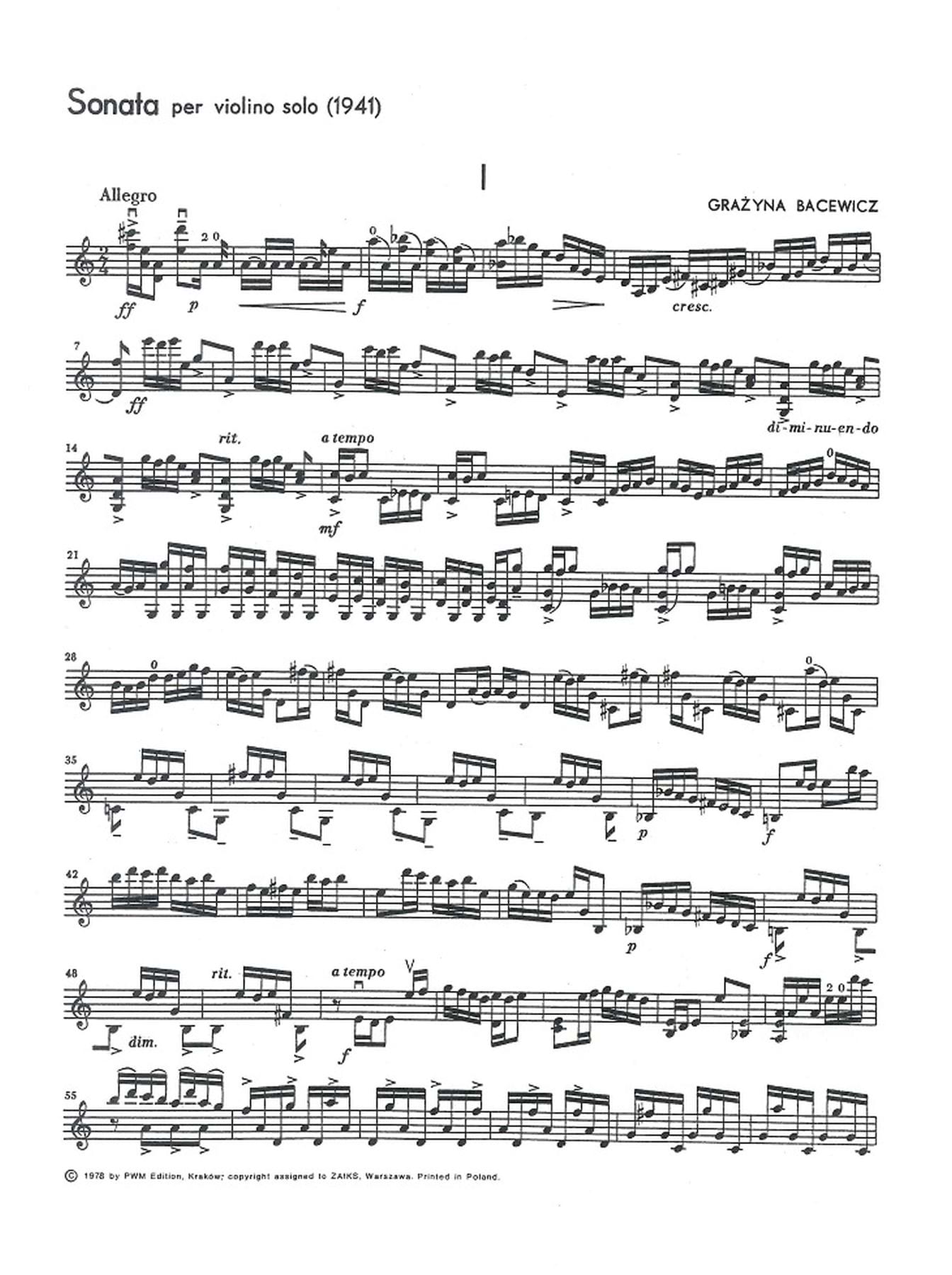 Sonata (1941) - Grazyna Bacewicz - Partition - Violon