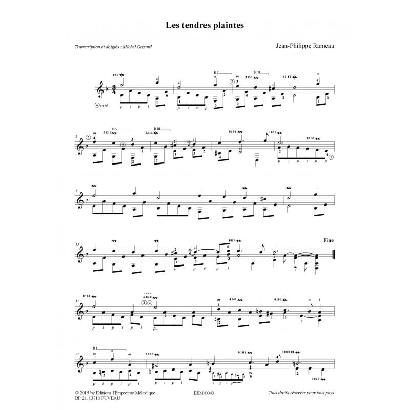Trois pièces pour Guitare - RAMEAU - Partition