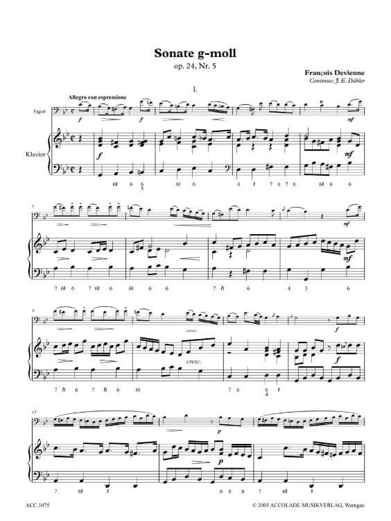 Sonata in G minor op. 24 N°5 - DEVIENNE - Partition - Basson