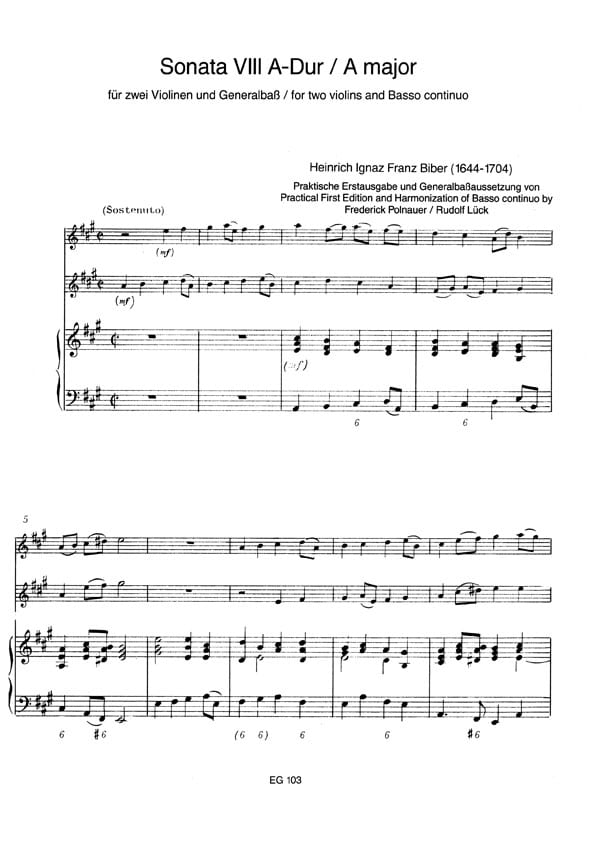 Sonata VIII A-Dur - BIBER - Partition - Trios