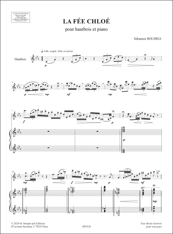 La Fée Chloé - Sébastien Boudria - Partition - Hautbois