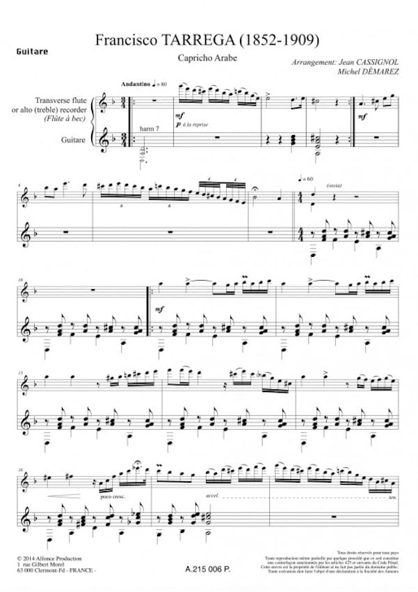 Capricho Arabe - TARREGA - Partition - Duos