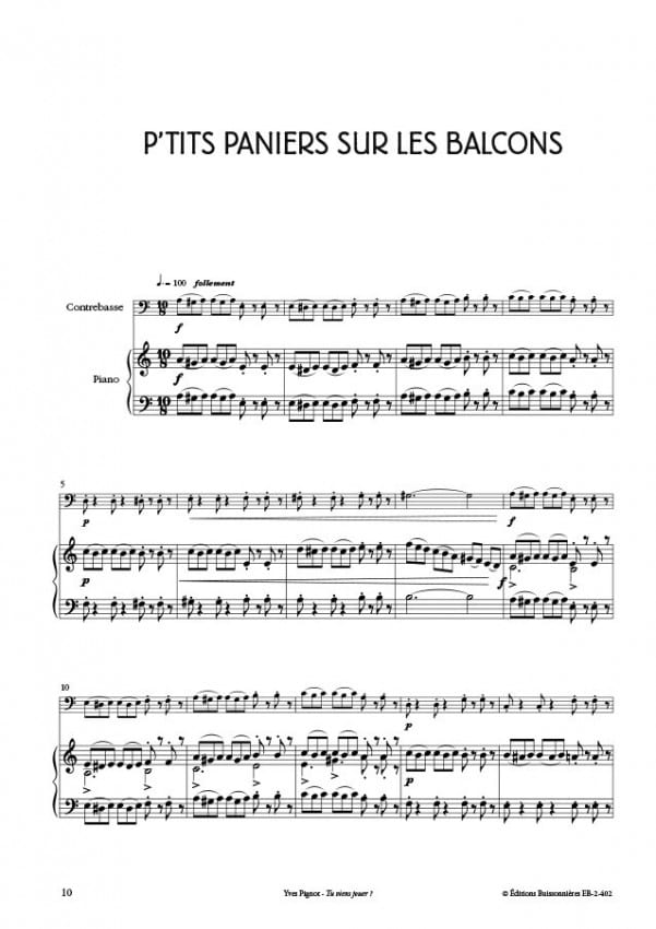Tu viens jouer ? - Yves Pignot - Partition - Contrebasse