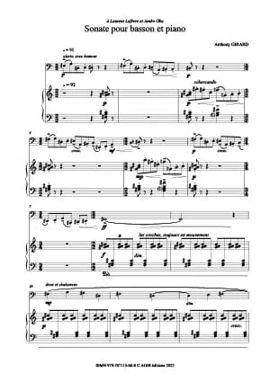 Sonate - Basson - Anthony Girard - Partition - Basson