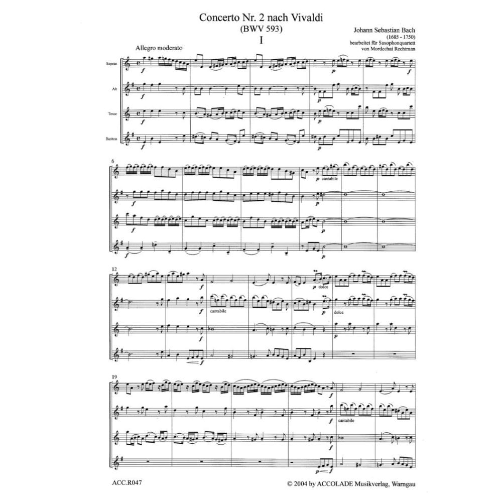 Concerto No. 2 after Vivaldi BWV 593 - BACH - Partition