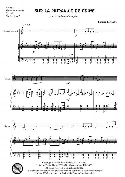 Sur ma Muraille de Chine - Fabrice Lucato - Partition - Saxophone