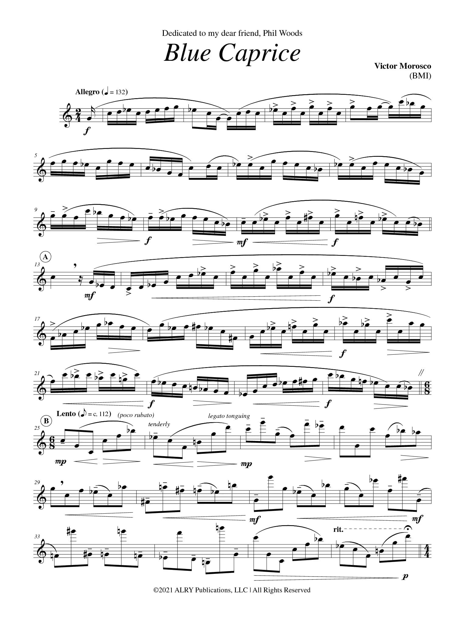 Blue Caprice - Victor Morosco - Partition - Saxophone
