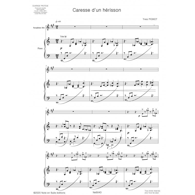 Caresse d'un hérisson - Yves Pignot - Partition - Saxophone