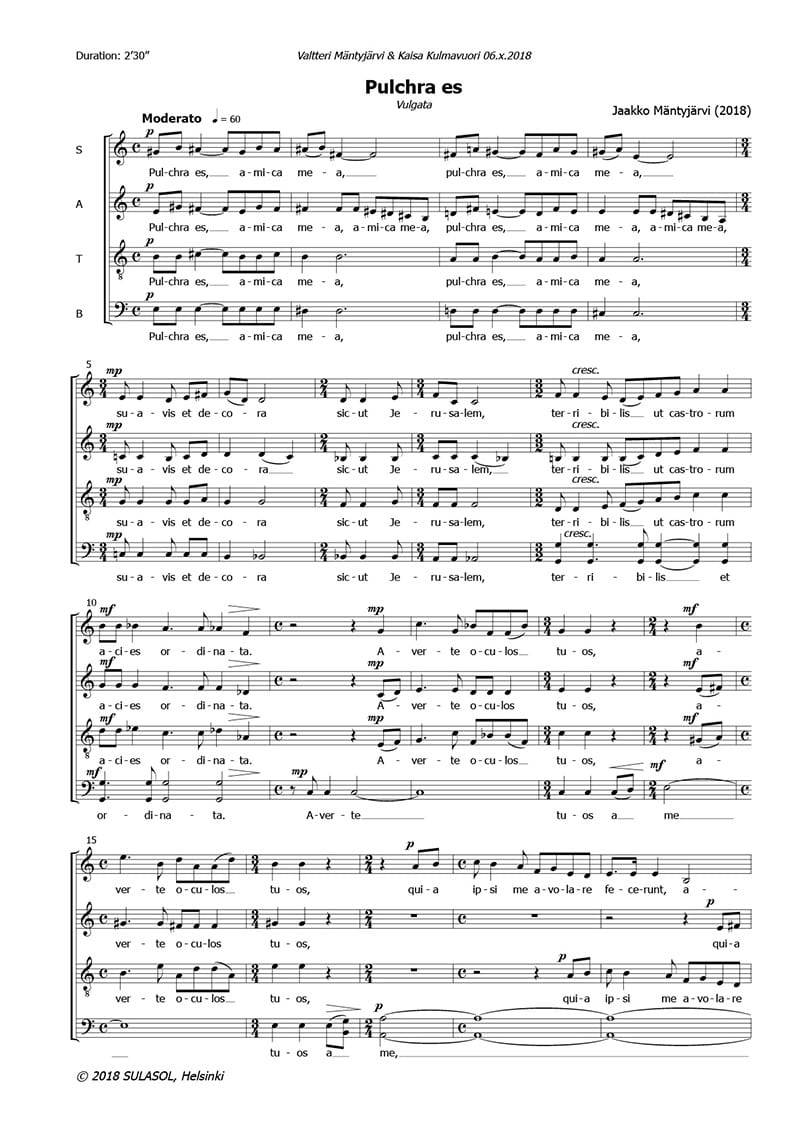 Pulchra Es - Mäntyjärvi Jaakko - Partition - Chœur