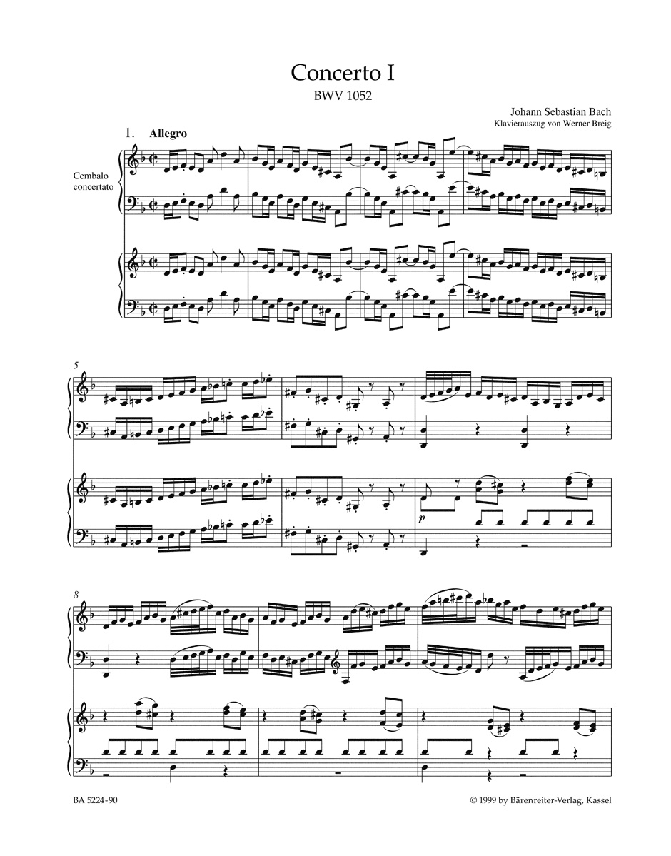 Concerto Pour Clavier En Ré Mineur BWV 1052 - BACH - Partition - Piano