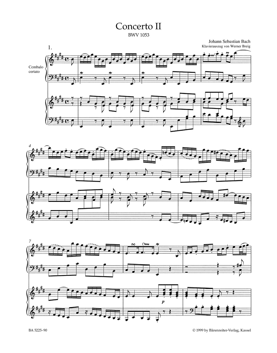 Concerto Pour Clavier En Mi Majeur BWV 1053 - BACH - Partition - Piano