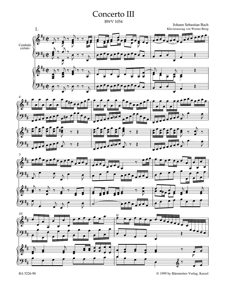 Concerto Pour Clavier En Ré Majeur BWV 1054 - BACH - Partition - Piano