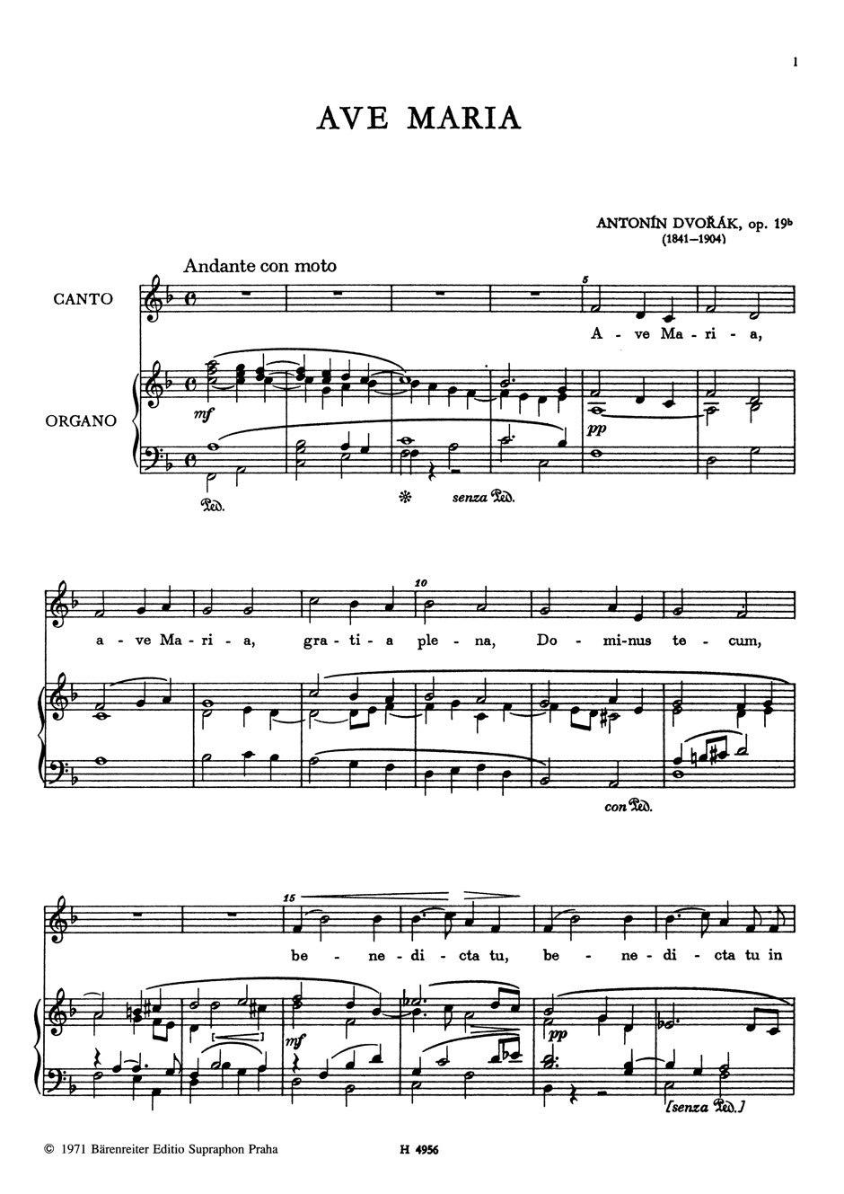 3 Chants Religieux Opus 19b - DVORAK - Partition - Mélodies