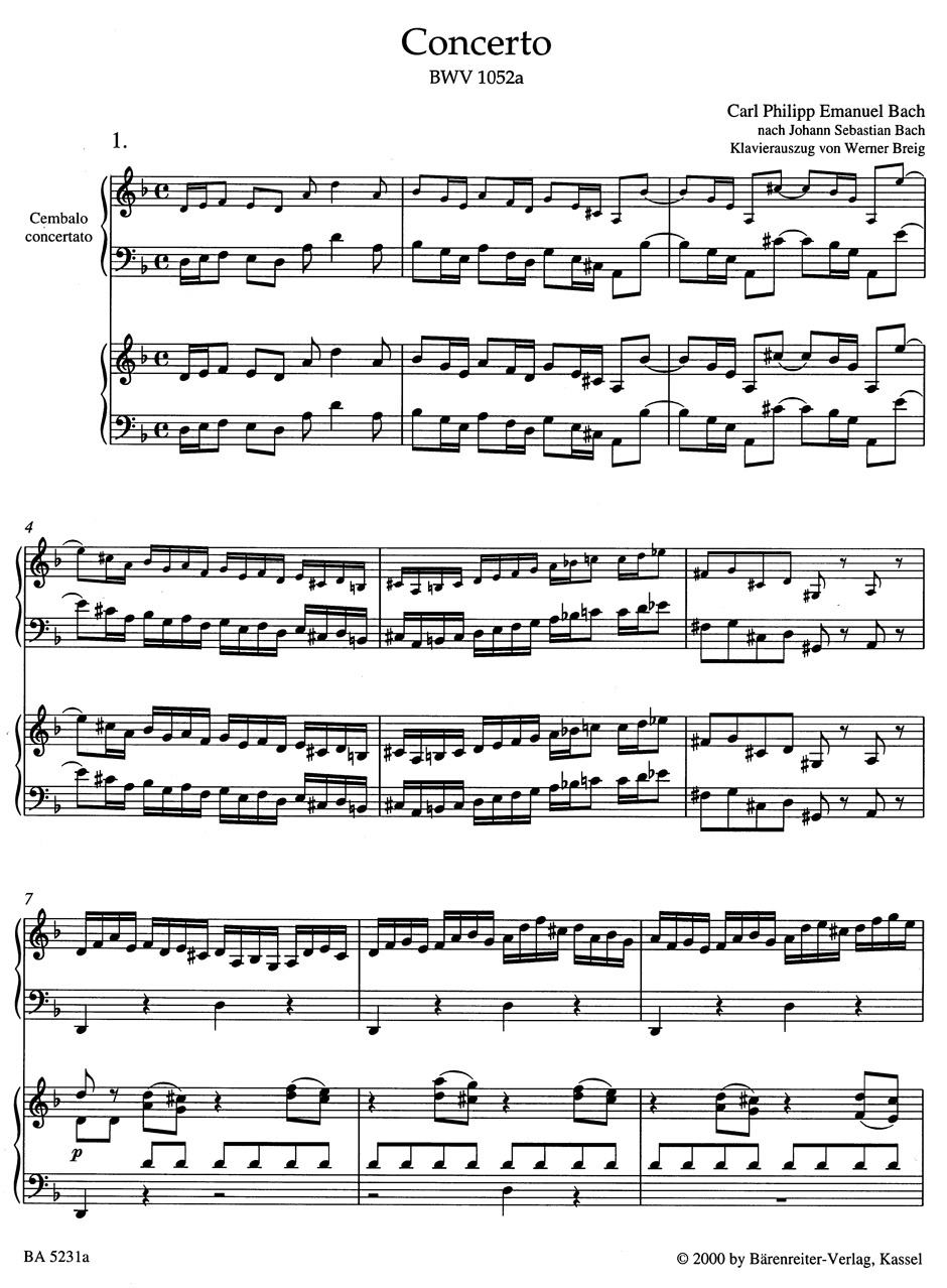 Concerto En Ré Mineur BBWV 1052a - Carl-Philipp Emanuel Bach