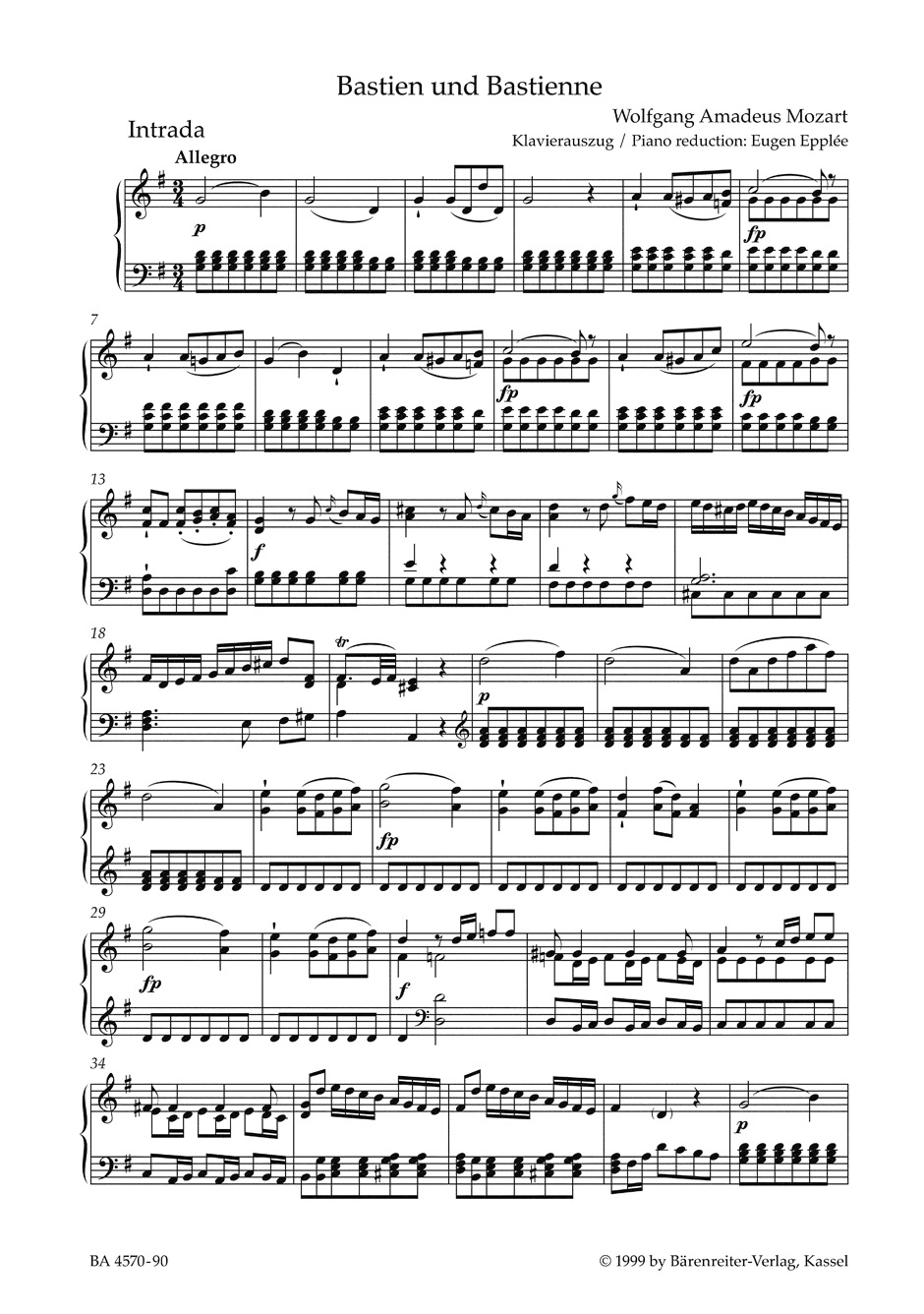 Bastien und Bastienne KV 50 46b - MOZART - Partition - Opéras