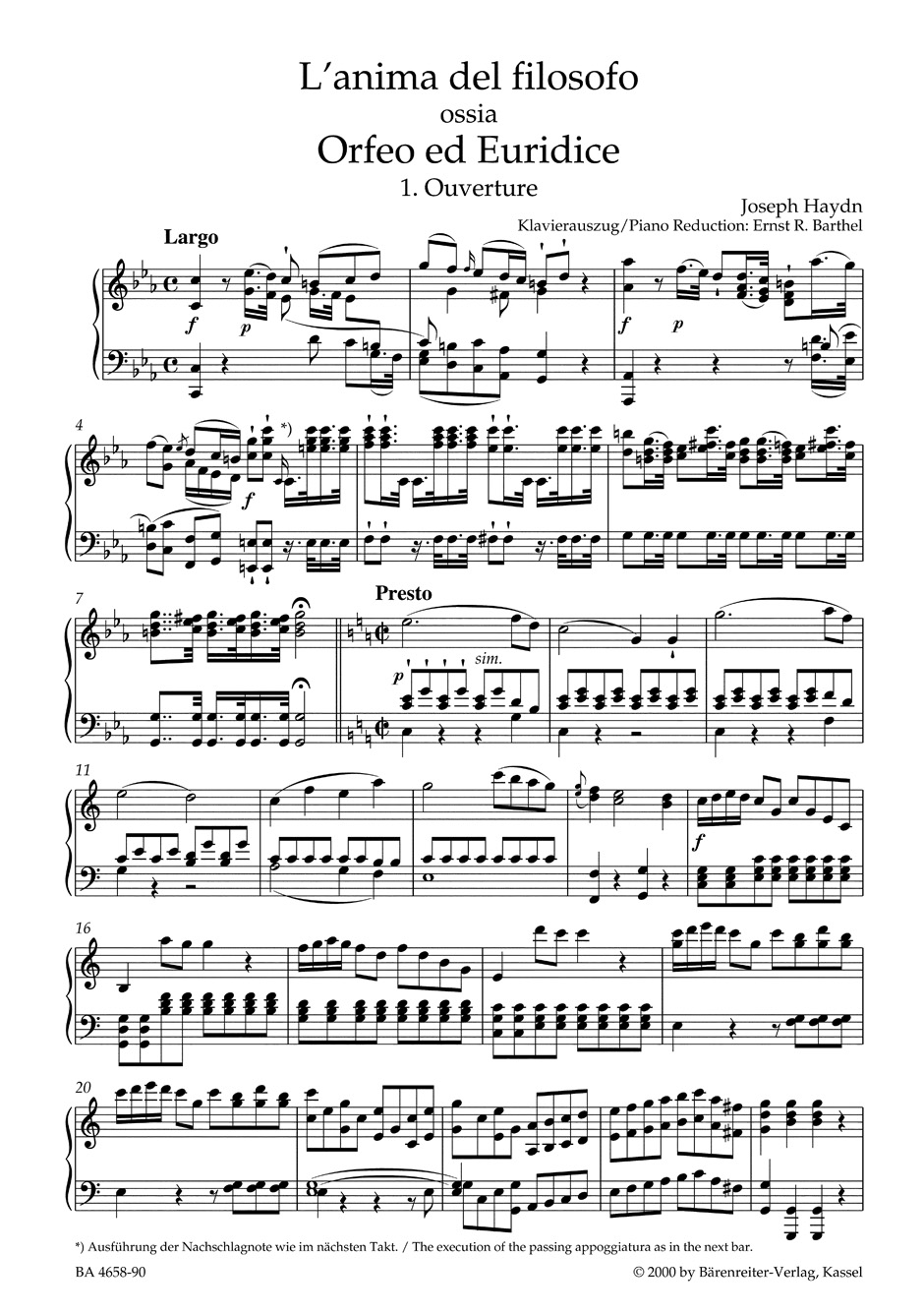 L'anima Del Filosofo Ou Orphée et Eurydice - HAYDN - Partition