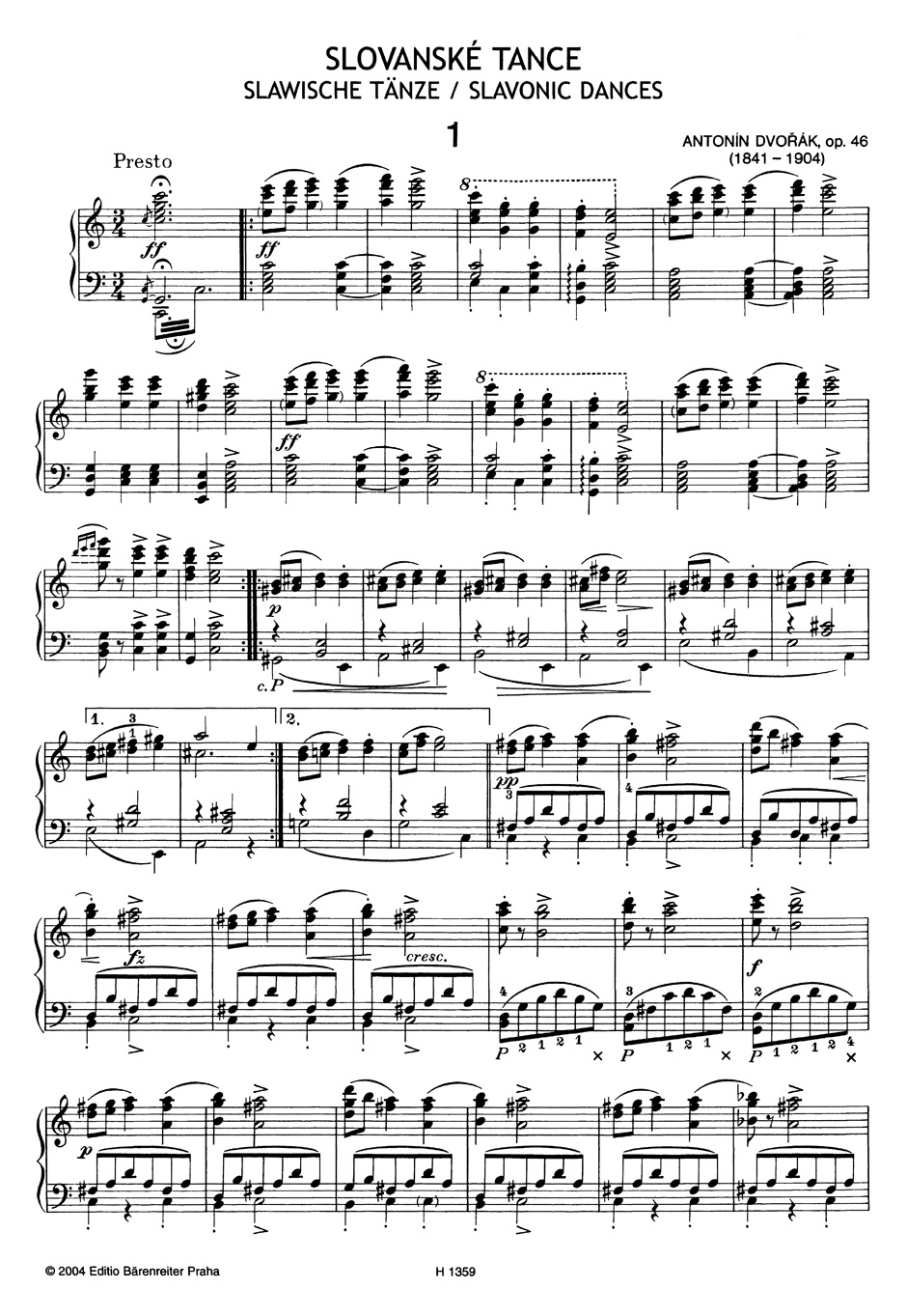 Danses Slaves Opus 46 - DVORAK - Partition - Piano