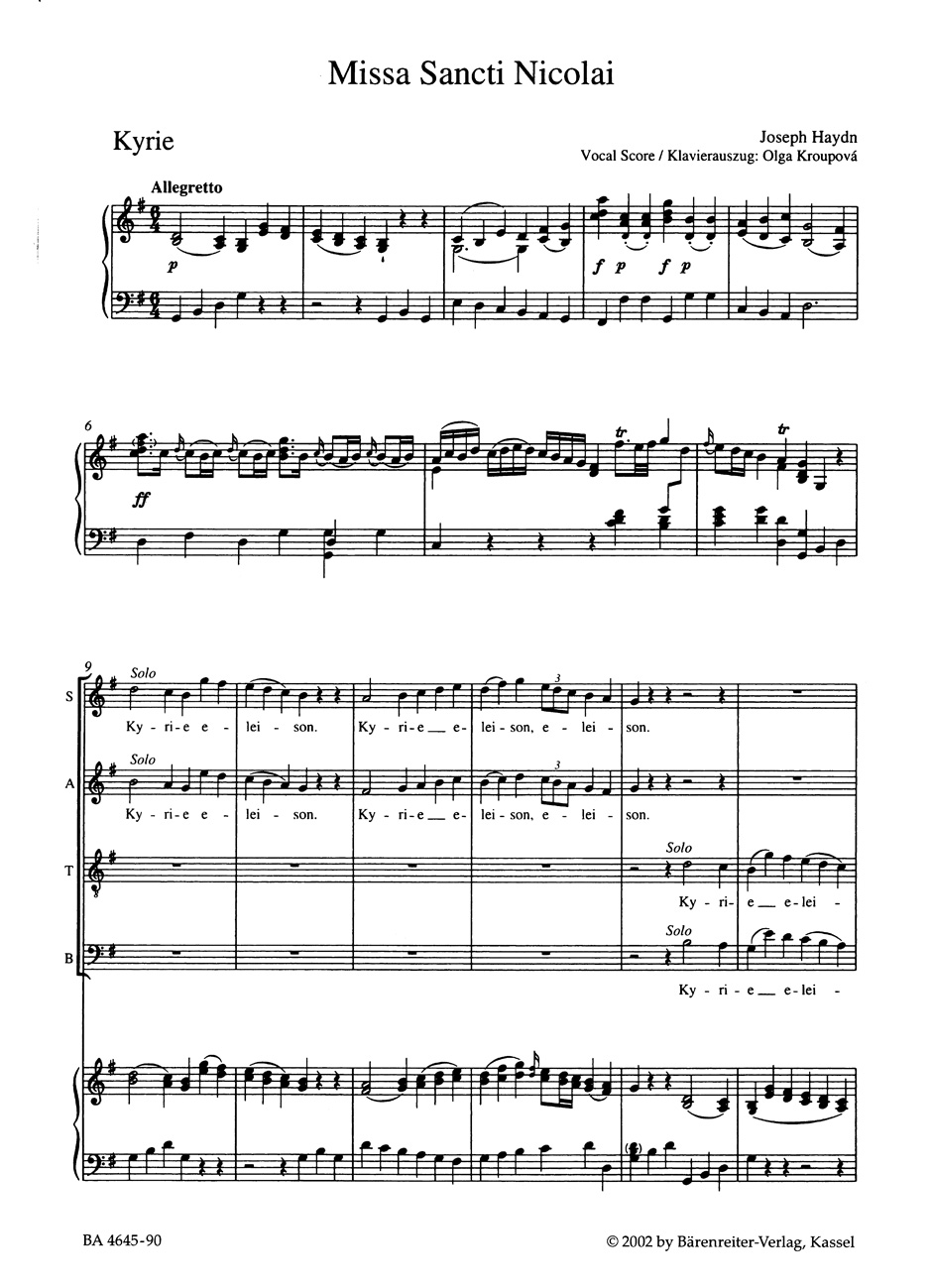 Messe Saint Nicolas - Choeur Hob 22-6 - HAYDN - Partition - Chœur
