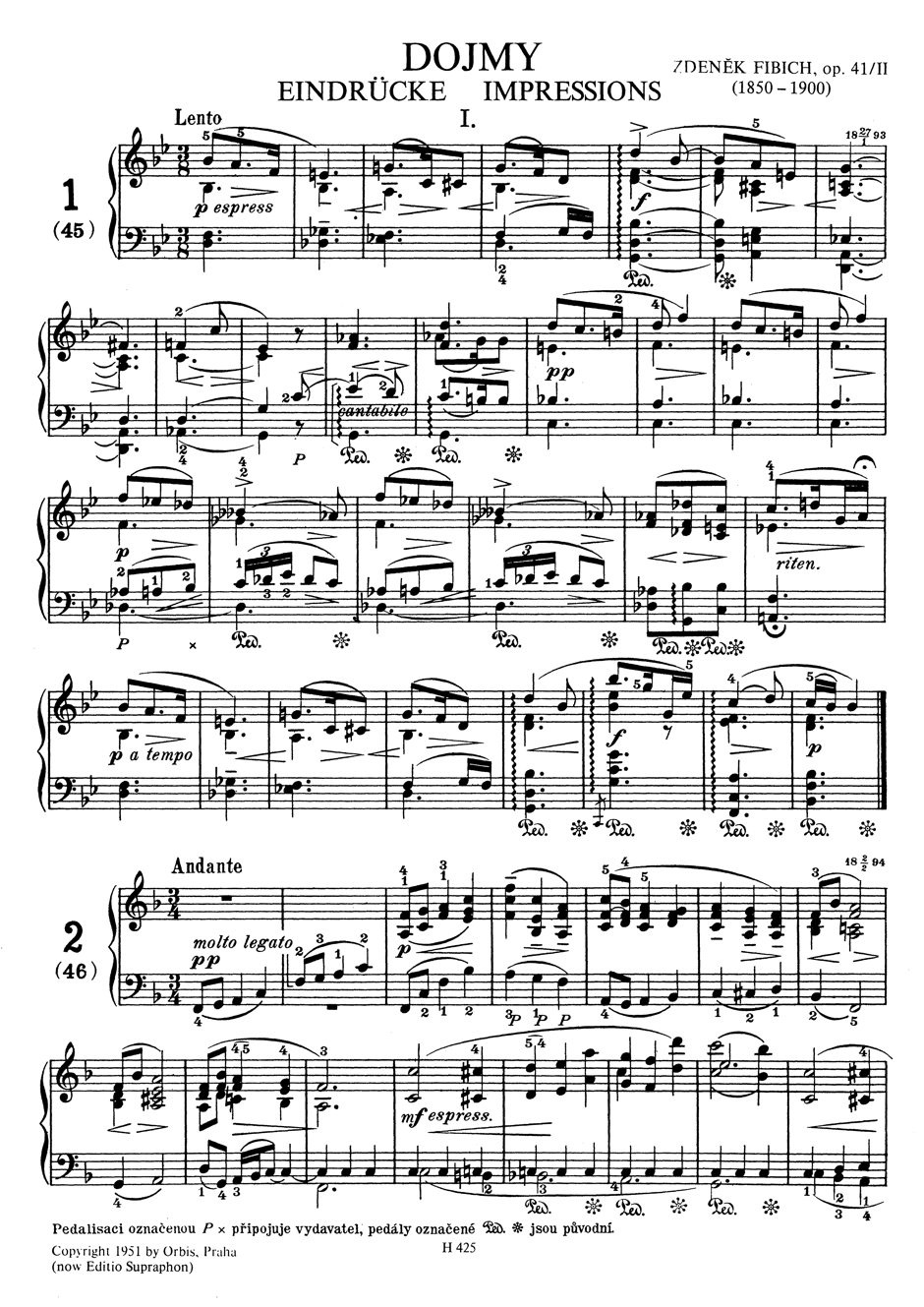 Moods, Impressions... Op. 41 Volume 1-2 - Zdenek Fibich - Partition