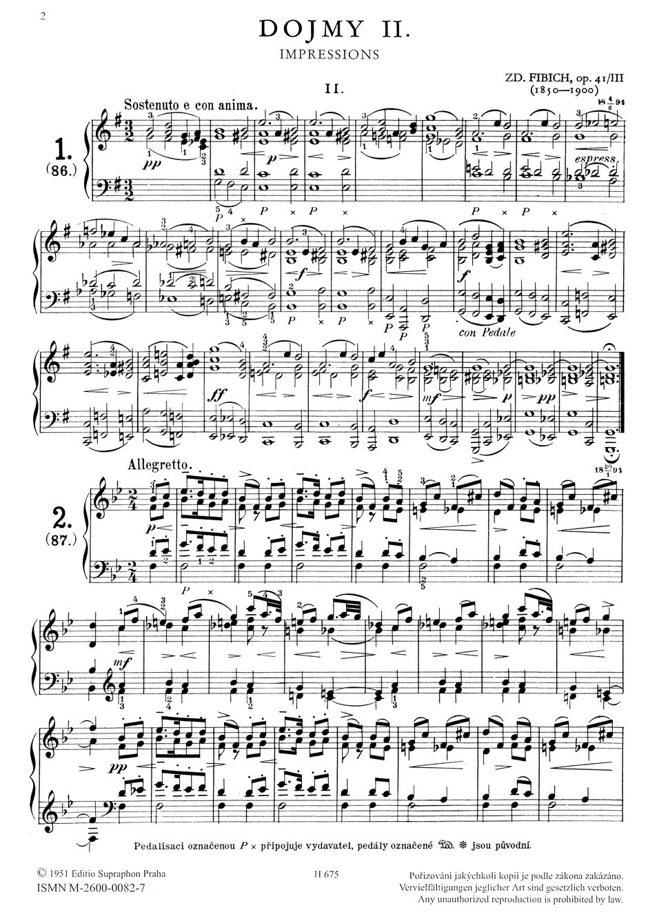 Moods, Impressions... Op. 41 Volume 1-3 - Zdenek Fibich - Partition