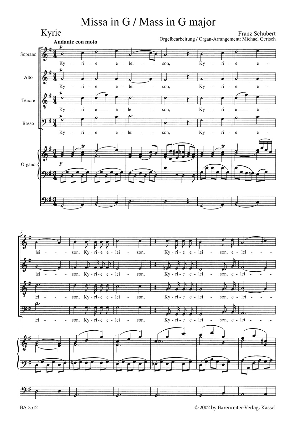 Messe En Sol Majeur D 167 Arrangement - SCHUBERT - Partition - Chœur