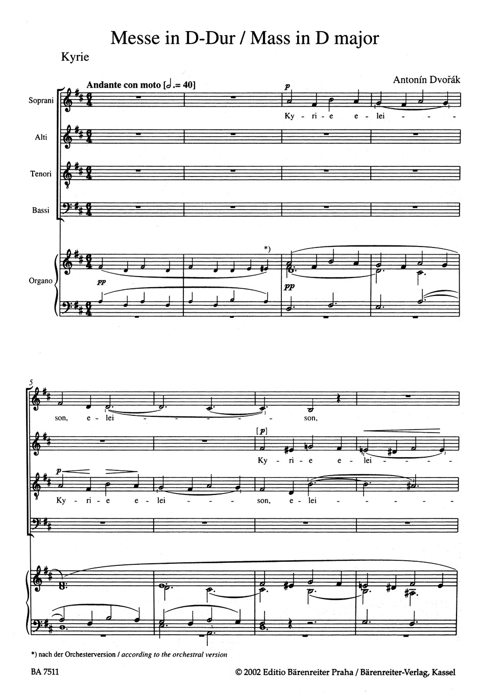 Messe en Ré Majeur - DVORAK - Partition - Chœur