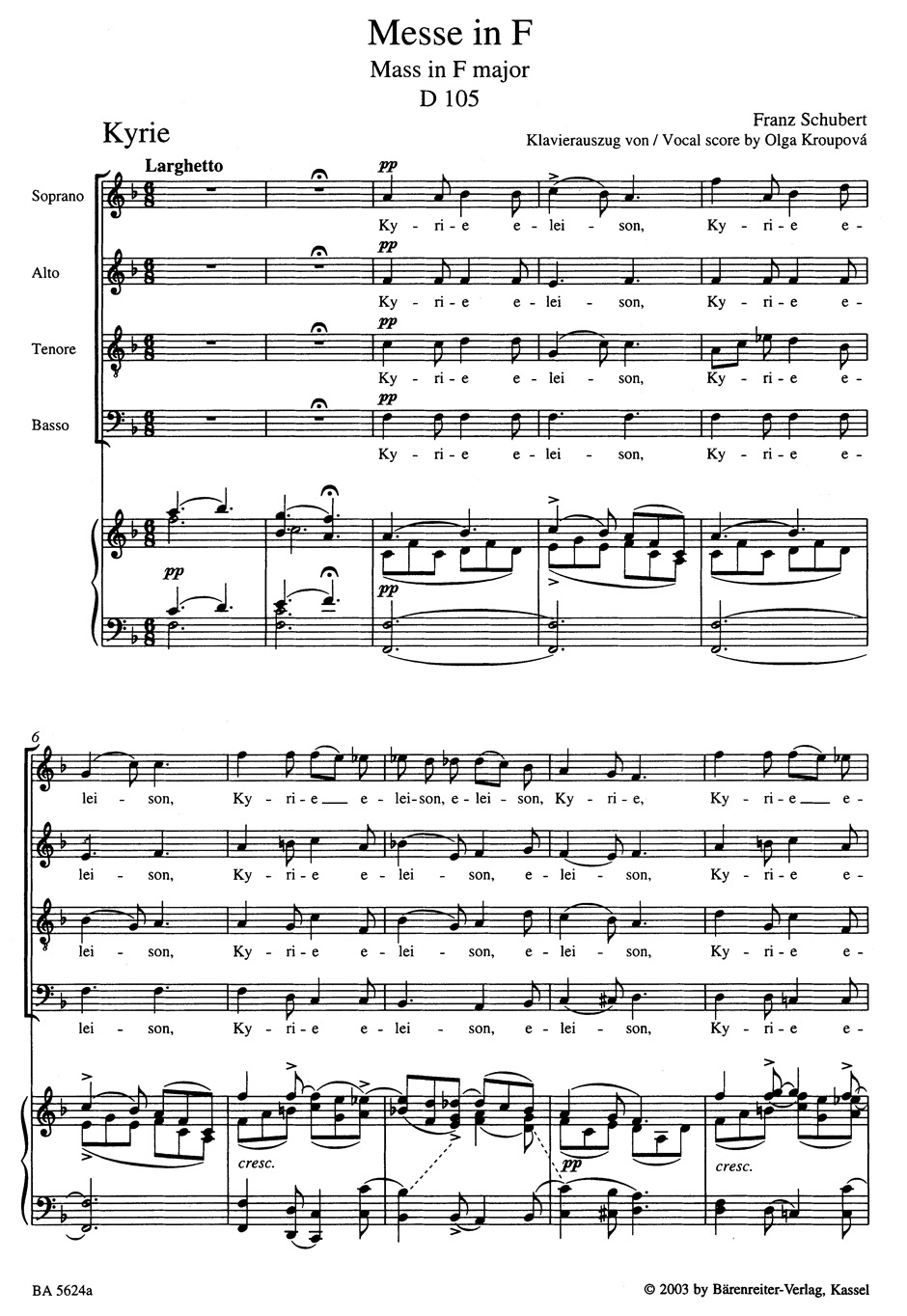 Messe en FA Majeur - D 105 - SCHUBERT - Partition - Chœur