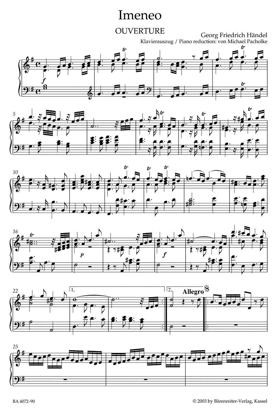Imeneo. HWV 41 - HAENDEL - Partition - Opéras