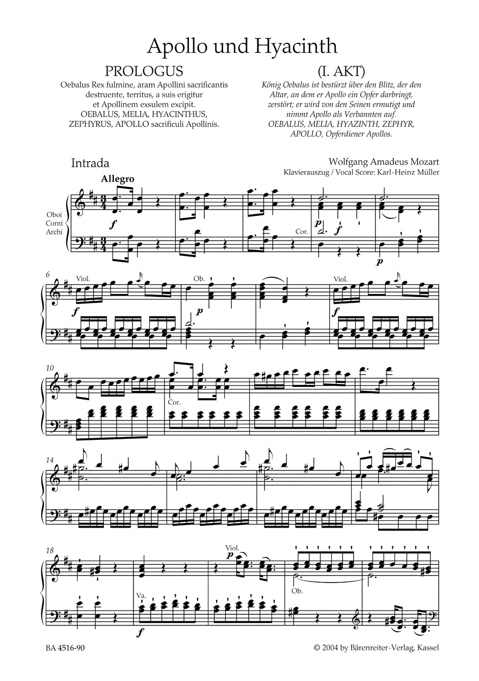 Apollo und Hyacinth KV 38 - MOZART - Partition - Opéras