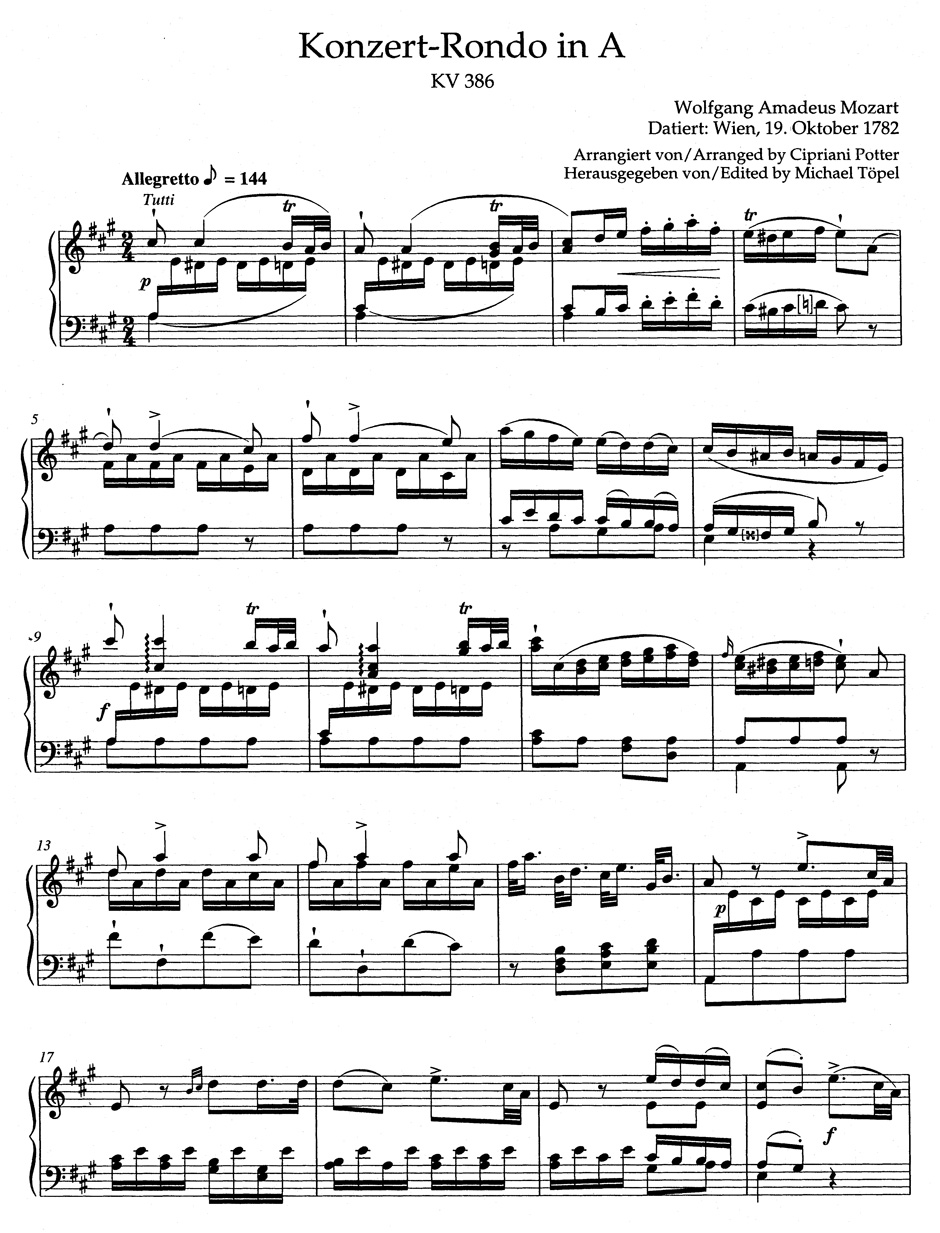 Rondo en La Majeur - MOZART - Partition - Piano
