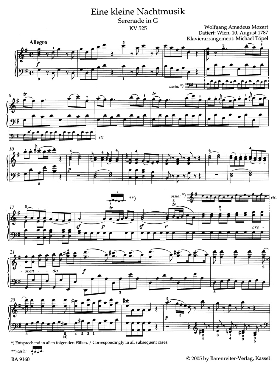 Eine Kleine Nachtmusik KV 525 - MOZART - Partition - Piano
