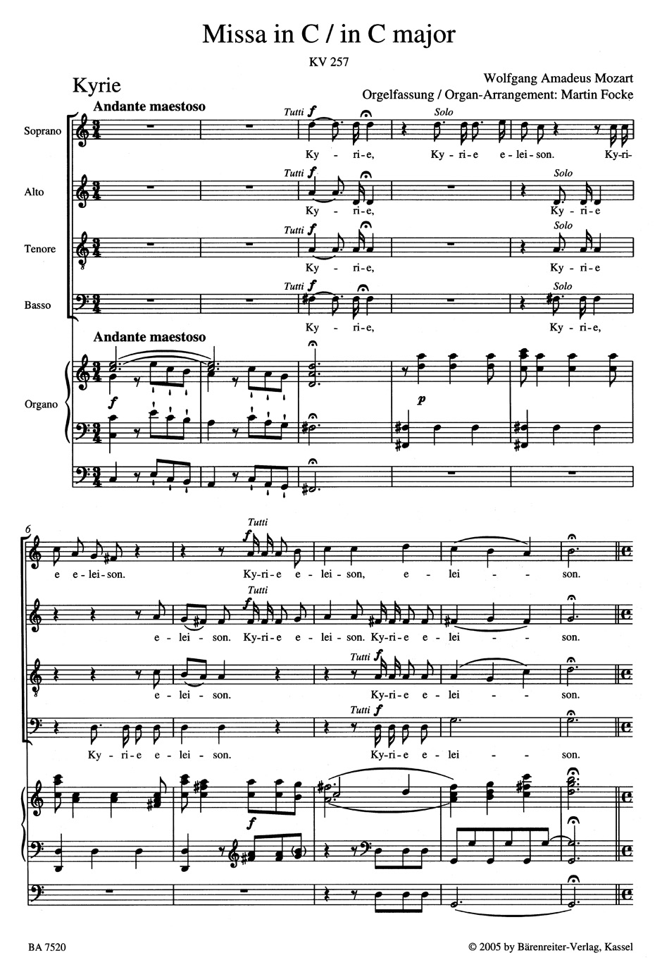 Missa in C Credo-Messe KV 257. Version Choeur Orgue - MOZART