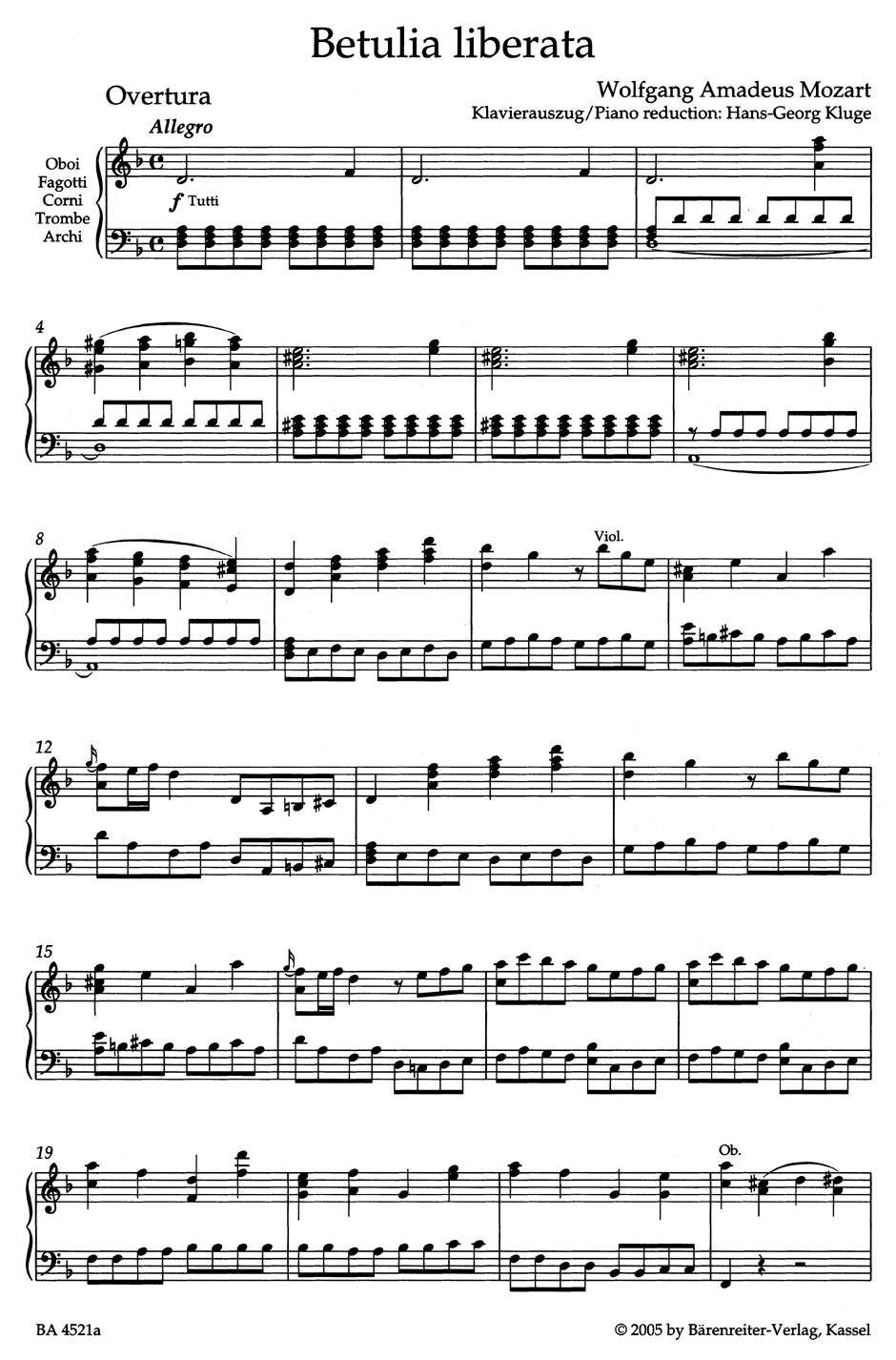 Betulia liberata KV 118 - MOZART - Partition - Opéras