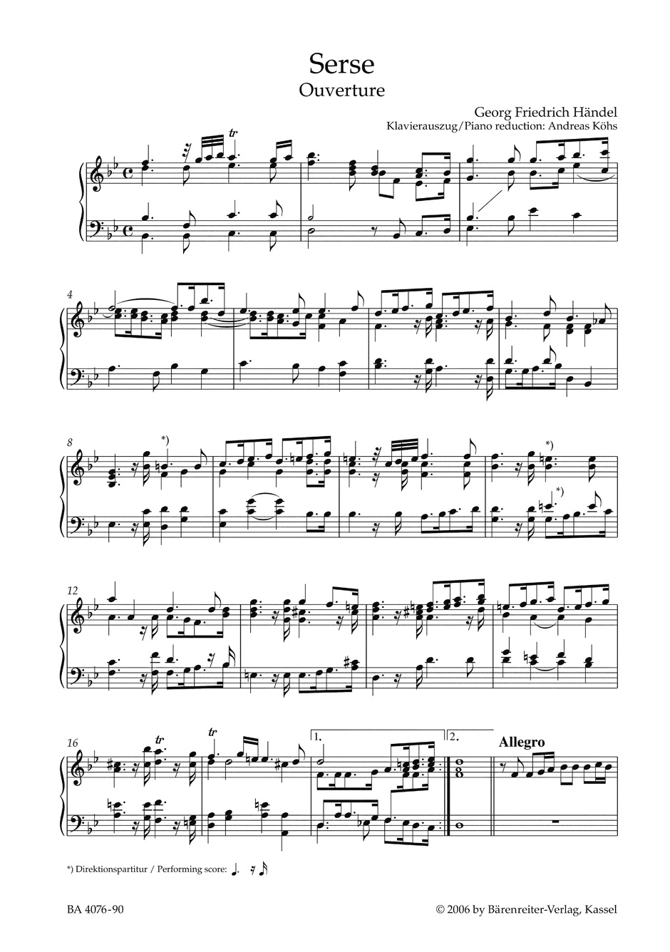 Serse. - HAENDEL - Partition - Opéras