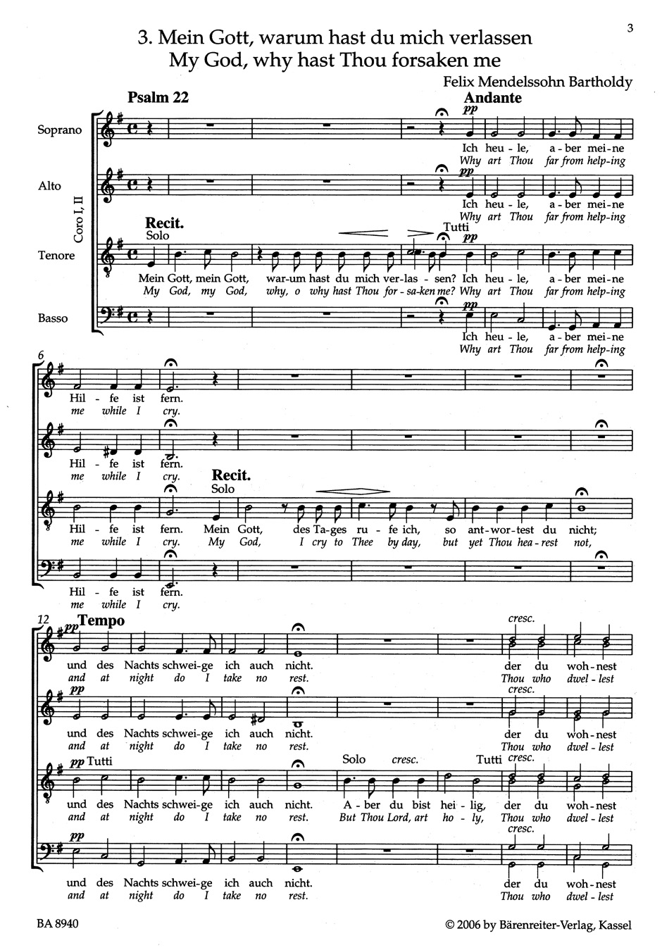 Mein Gott, Warum Hast Du Mich Verlassen - MENDELSSOHN - Partition