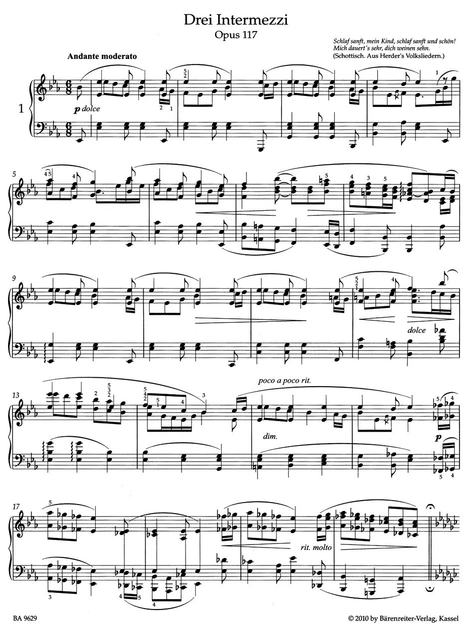 3 Intermezzi Opus 117 - BRAHMS - Partition - Piano