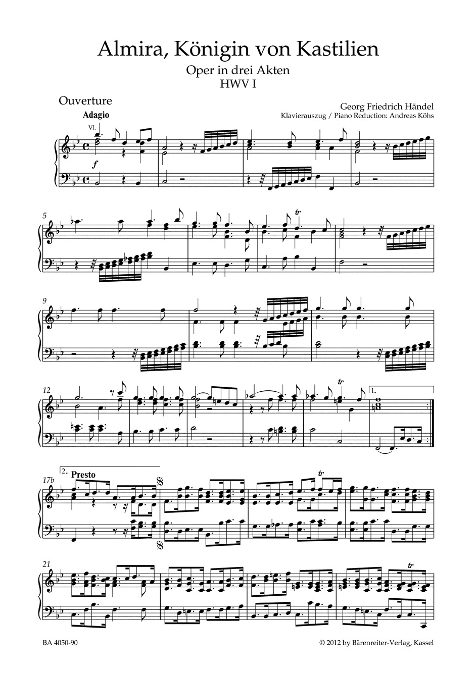 Almira - HAENDEL - Partition - Opéras