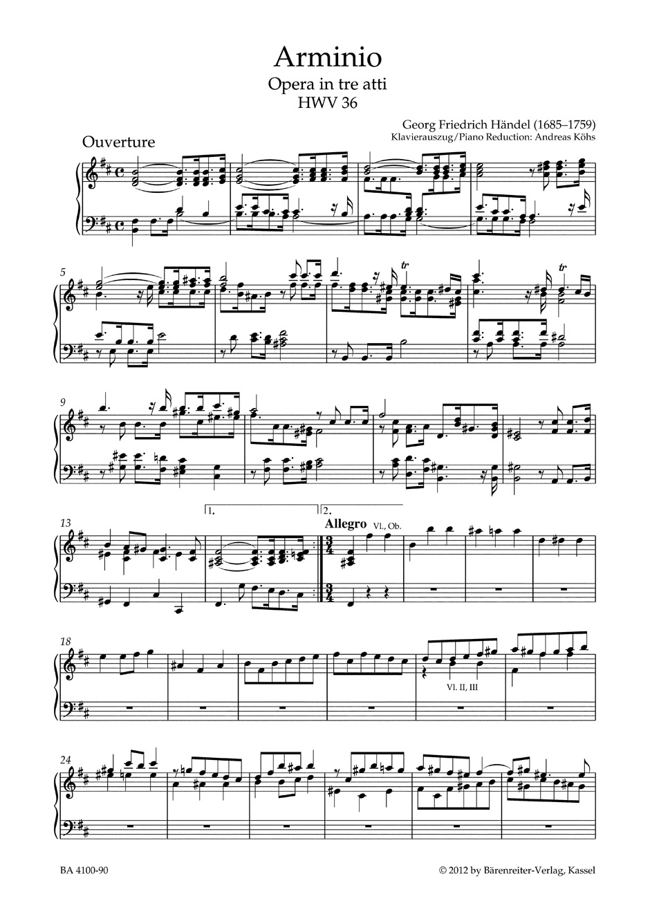 Arminio. HWV 36 - HAENDEL - Partition - Opéras