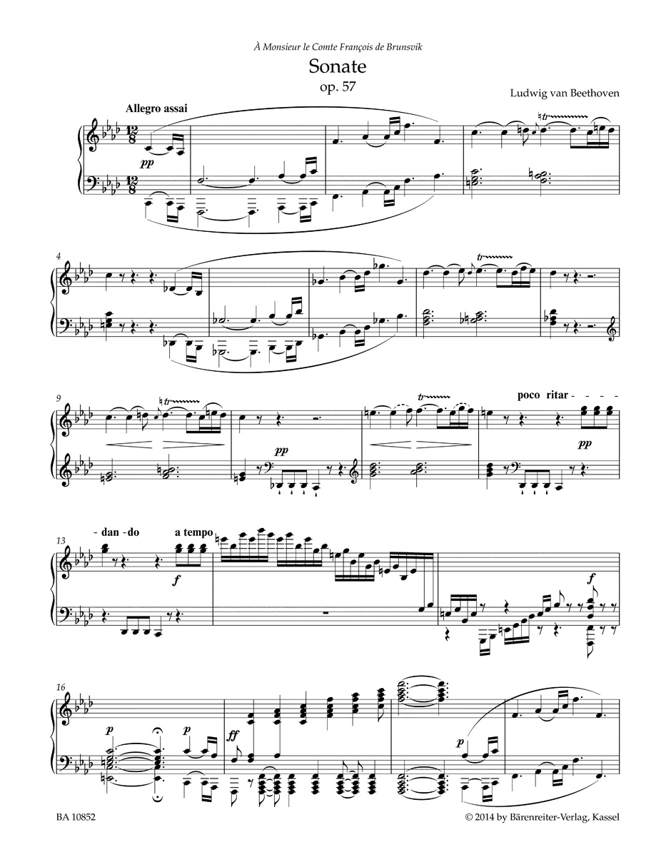 Sonate Pour Piano n° 23 Fa mineur Opus 57 - BEETHOVEN - Partition