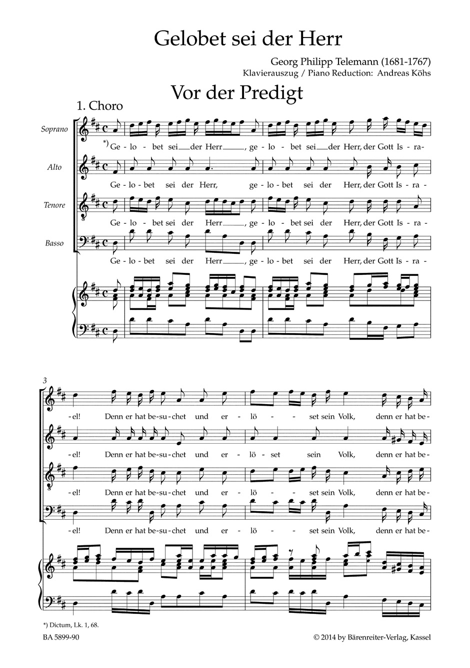 Gelobet sei der Herr. Tvwv 1:602/1216 - TELEMANN - Partition - Chœur