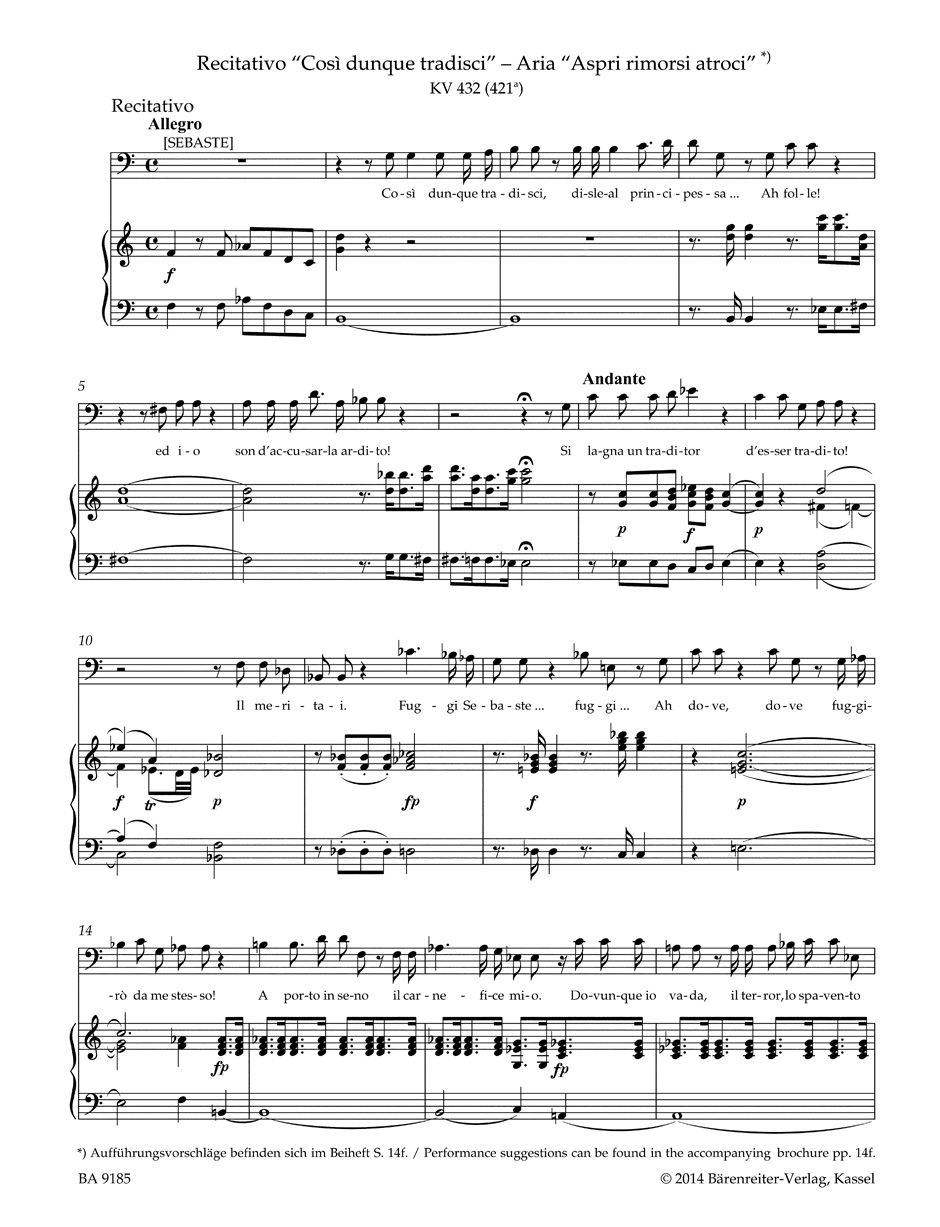 Airs de concert. Basse - MOZART - Partition - Mélodies