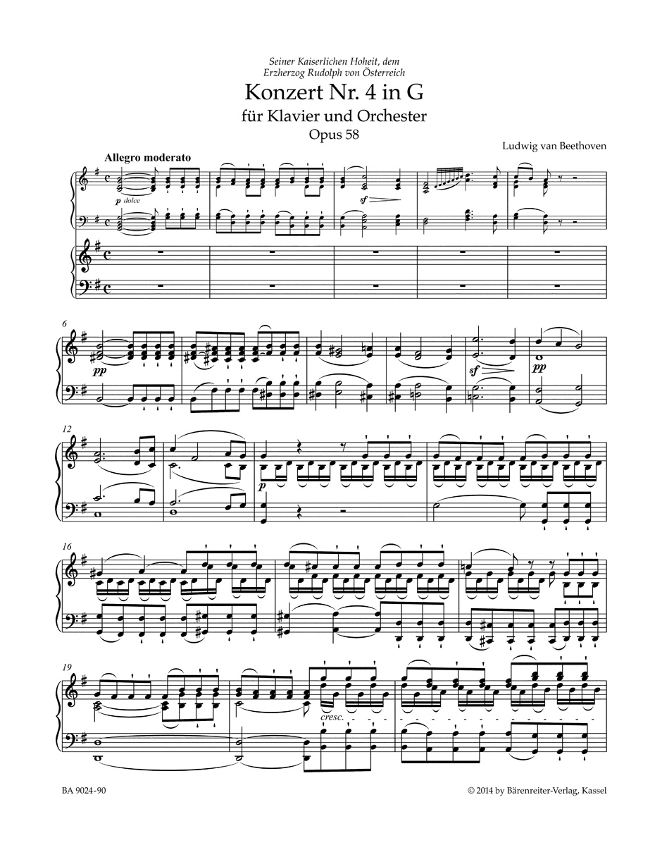 Concerto Pour piano n° 4 Op. 58 En Sol majeur - BEETHOVEN - Partition