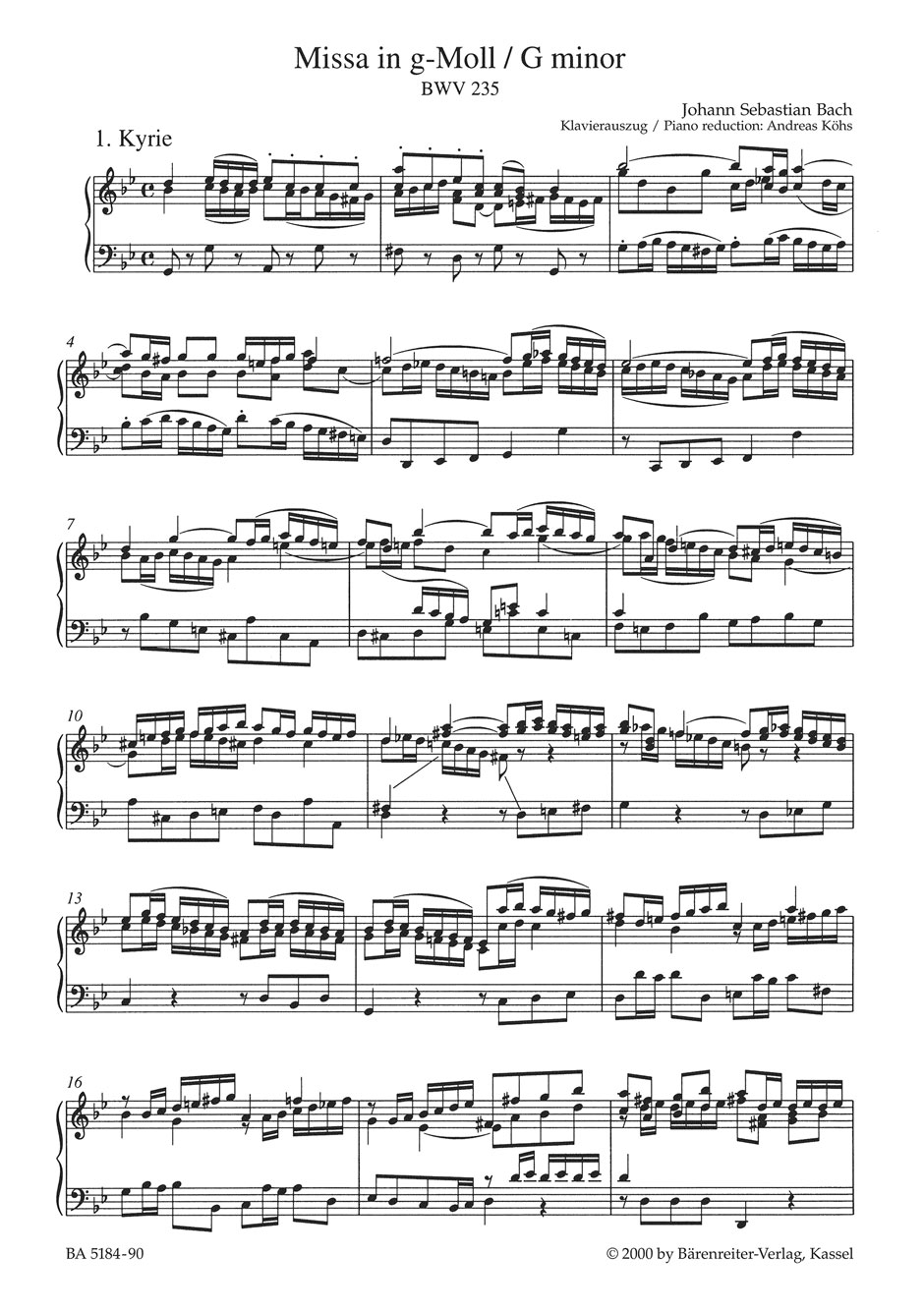 Messe en Sol Mineur BWV 235 - BACH - Partition - Chœur