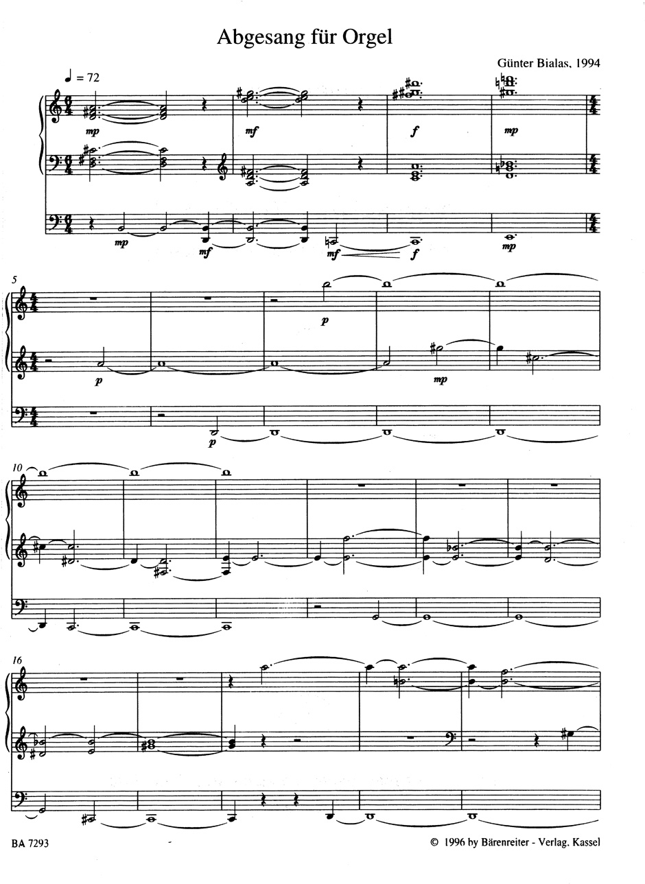 Abgesang Für Orgel - Günter Bialas - Partition - Orgue