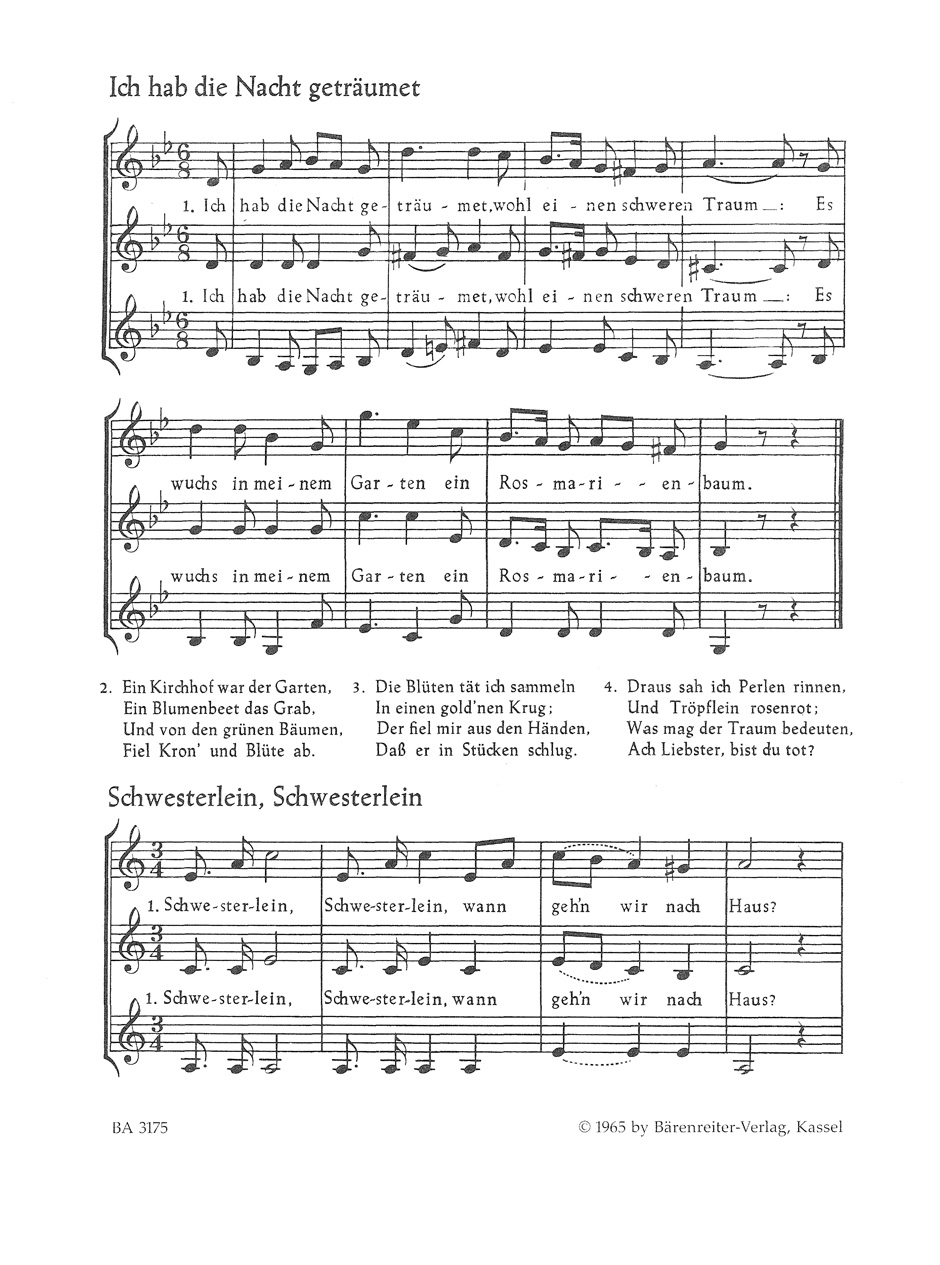Volkslieder für Frauenstimmen 1859/60. Erstausgabe - BRAHMS