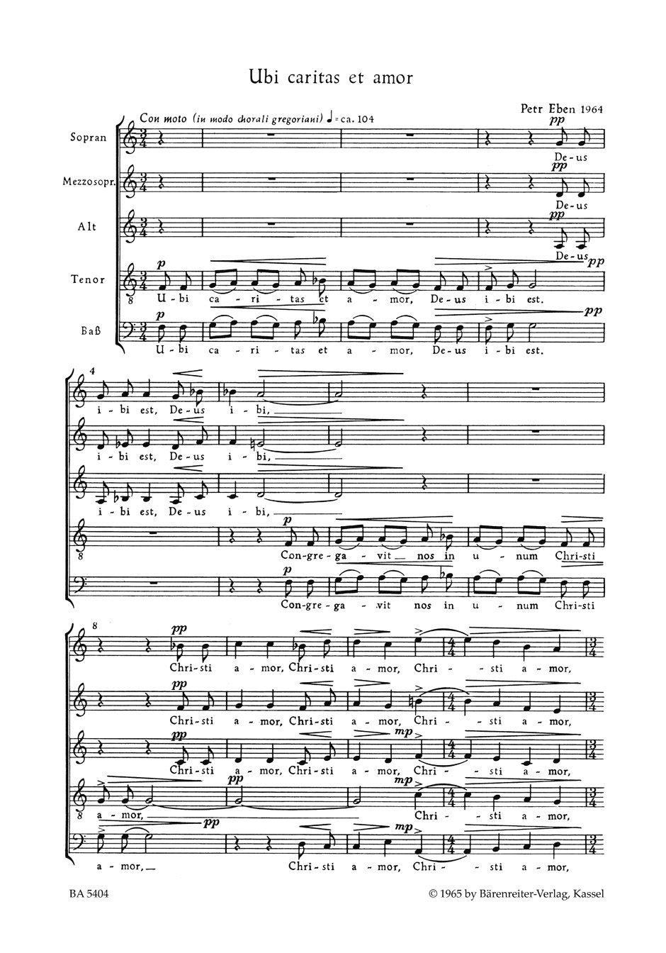 Ubi Caritas et Amor Dei - Petr Eben - Partition - Chœur