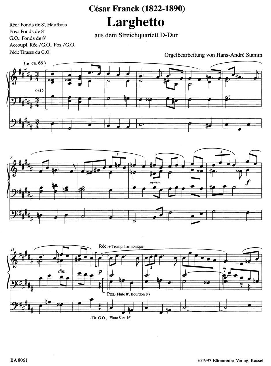 Larghetto - FRANCK - Partition - Orgue